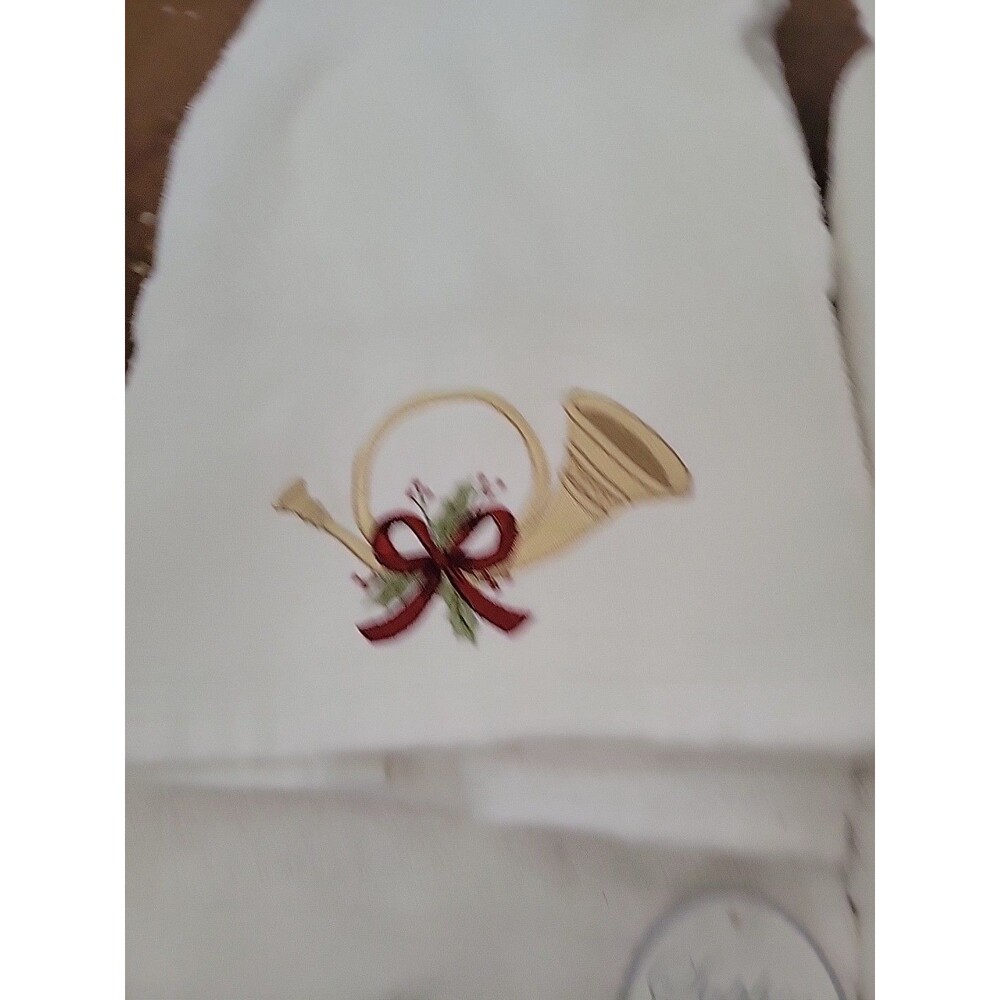 Sophia 100% Cotton Christmas Horn Bow Embroidered Towel Set of 4 New NWT - Picture 4 of 5